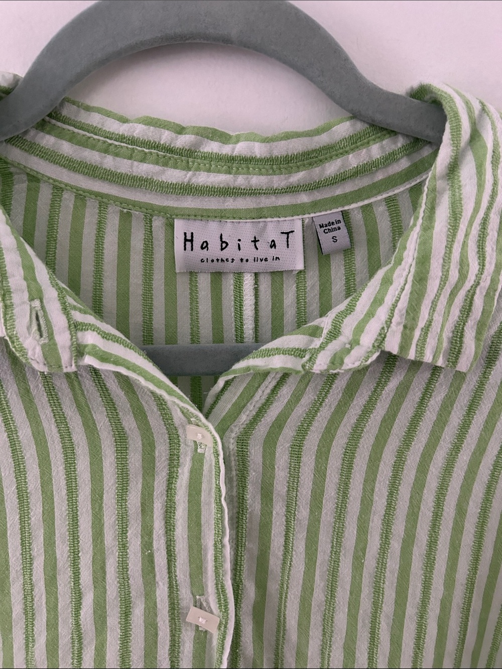 Habitat Cotton Button-Front Tunic Green/White Striped Lagenlook Coastal Small - Picture 2 of 14